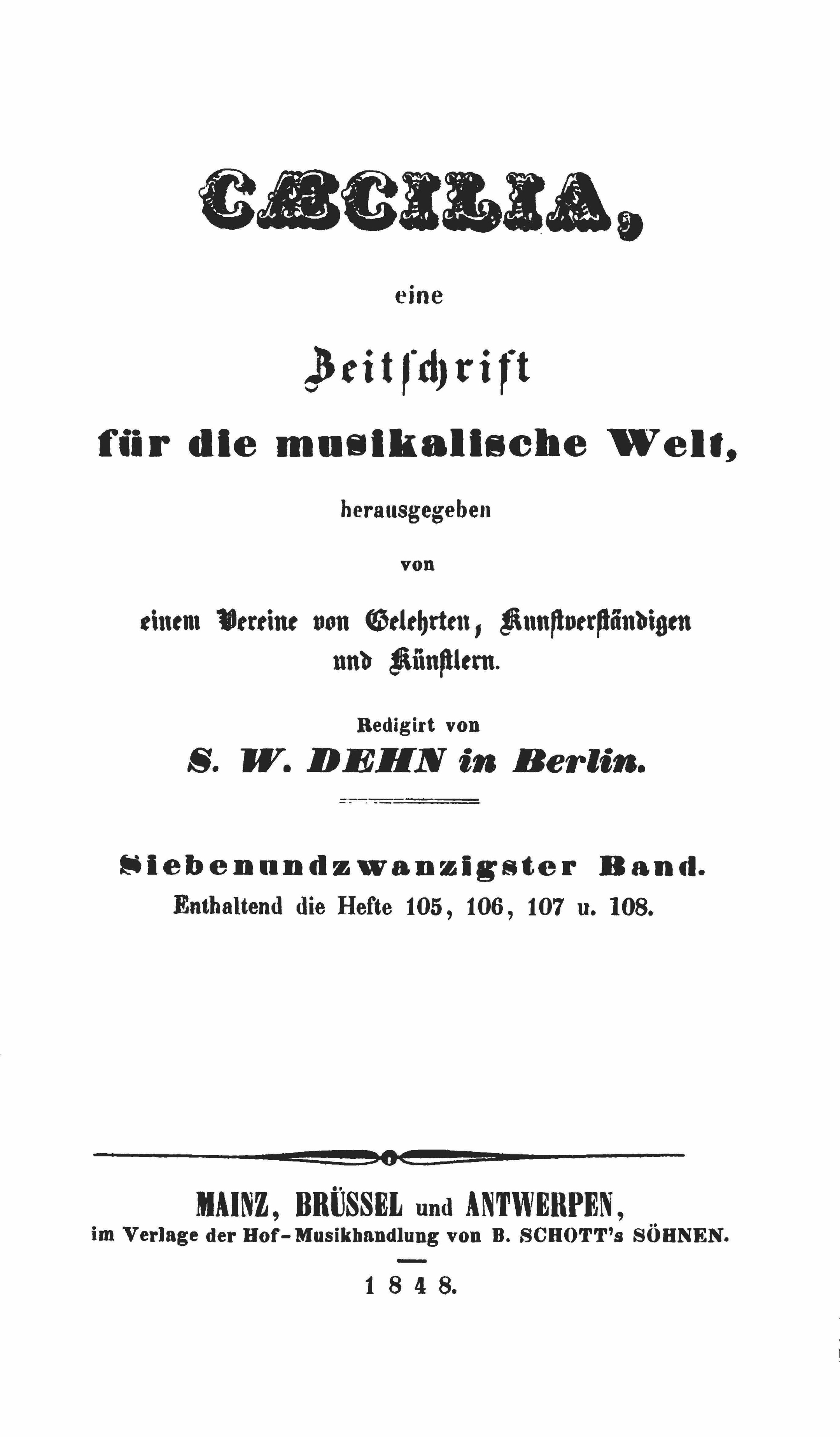 Caecilia 1848 - Titelblatt der Zeitschrift